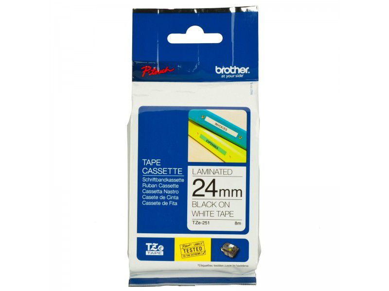 Brother  TZE-251 Banda laminata  24mm BLACK ON WHITE