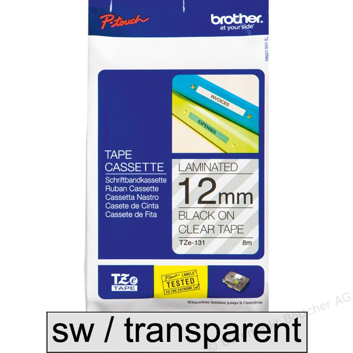 BROTHER TZE131 Brother TZE131 Banda laminata 12mm BLACK ON CLEAR
