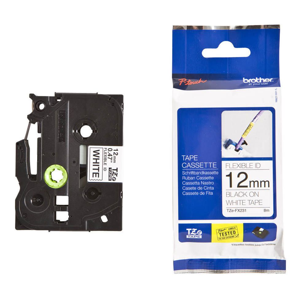 Brother  TZEFX231 Banda laminata flexi id 12mm BLACK  ON WHITE