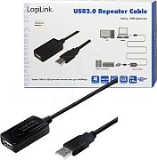 CABLU USB LOGILINK prelungitor, USB 2.0 (T) la USB 2.0 (M), 10m, activ (permite folosirea unui cablu USB lung), negru, 