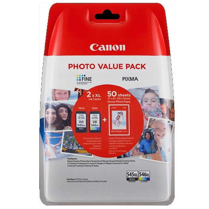Cartus cerneala Canon PG-545XLPVP, multipack XL(black XL, color XL, hartie foto GP-501 50 coli), pentru Canon Pixma IP2850, Pixma MG2450, PixmaMG2455, Pixma MG2550._1
