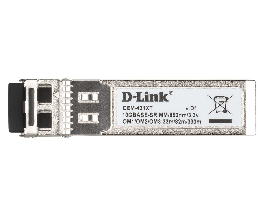 Multi Mode Fibre Transceiver (300m) D-link, DEM-431XT; Standard Compliance: IEEE-802.3ae/ 10GBASE-SR; Fibre Channel FC-PI Standard: 1200-Mx-SN-I; Speed: 10 Gbps; Duplex LC connector; Single-direction; Wavelength: 850 nm; Power/ Maximum Input Current: 3.3 V:300 mA; Minimum/ Maximum Power Budget: 4.6_1