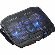 Cooling pad Serioux, SRXNCP025, Dimensiuni: 390*280*28mm, Compatibilitate maxima laptop: 17.3 inch, Numar ventilatoare: 4, Dimensiune ventilator: 2 x 125*125*15mm / 2 x 70*70*15mm, Nivel zgomot: 15-20dB, Flux aer: 56-75CFM, Tensiune alimentare: DC 5V, Viteza rotatie maxima: 1200 RPM, Display LCD, 2_2