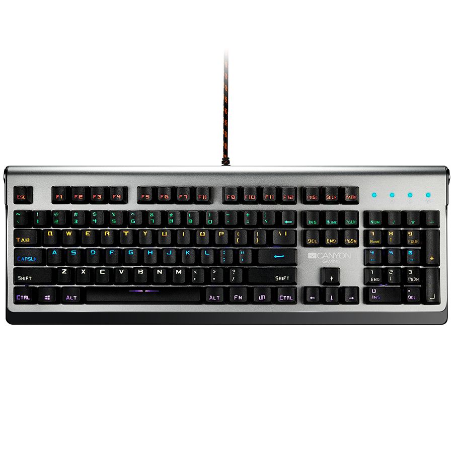 CANYON Wired multimedia gaming keyboard with lighting effect, 20pcs rainbow LED & 19pcs RGB light, Numbers 104keys, EN double injection layout, cable length 1.8M, 446*160*40mm, 0.98kg, color Dark grey_1