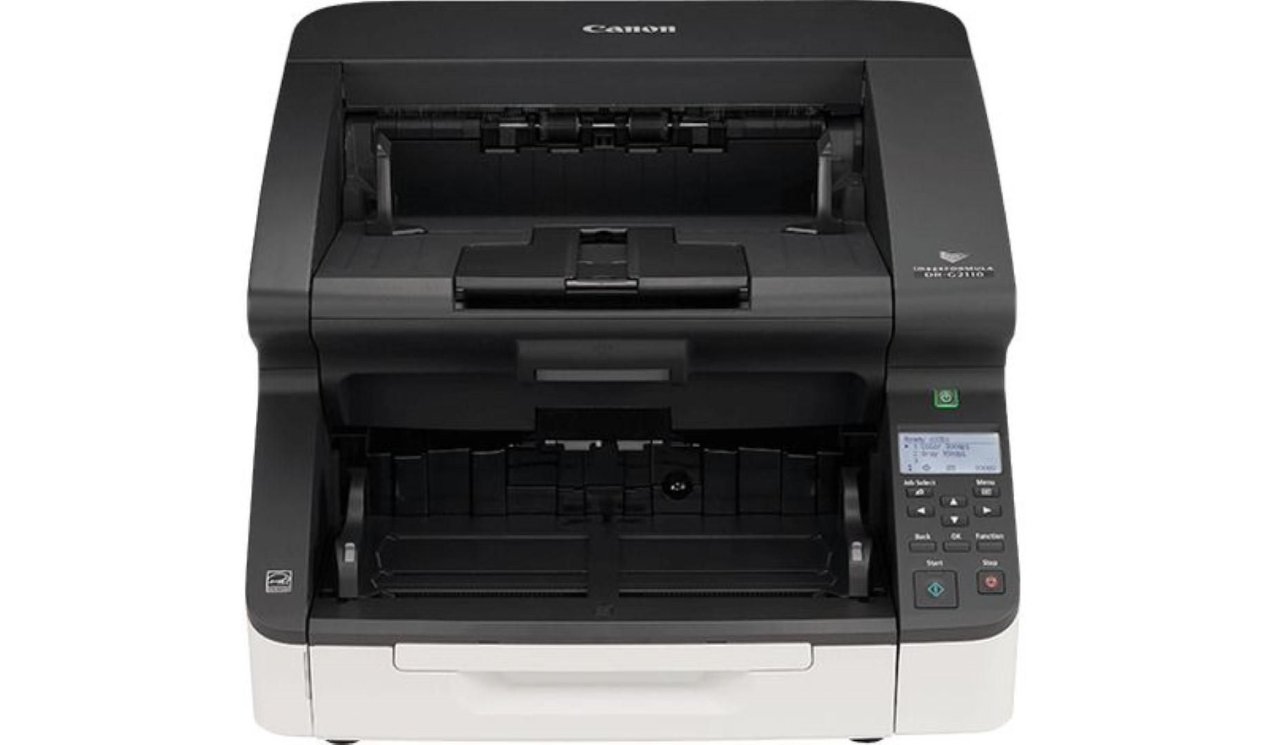 Scanner Canon DR-G2110, dimensiune A3, tip sheetfed, viteza scanare: 110ppm alb-negru si color, duplex, omitere pagini goale, rezolutie optica 600dpi, rezolutie hardware 600x600dpi, ADF 500 coli, senzor CIS, software: Driver ISIS, driver TWAIN (32/64 de biţi), driver WIA, driver Kofax VRS_2