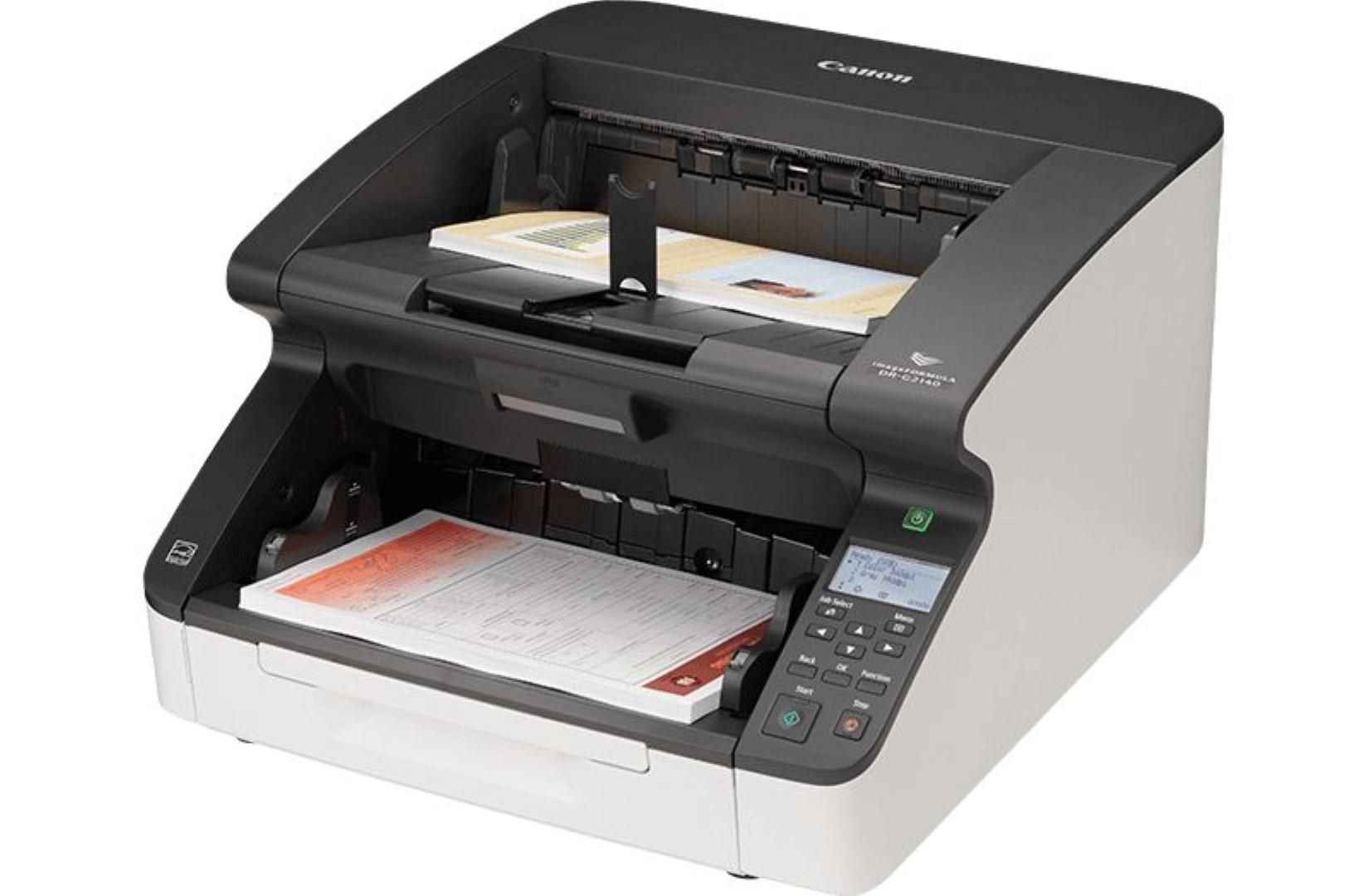 Scanner Canon DR-G2110, dimensiune A3, tip sheetfed, viteza scanare: 110ppm alb-negru si color, duplex, omitere pagini goale, rezolutie optica 600dpi, rezolutie hardware 600x600dpi, ADF 500 coli, senzor CIS, software: Driver ISIS, driver TWAIN (32/64 de biţi), driver WIA, driver Kofax VRS_3