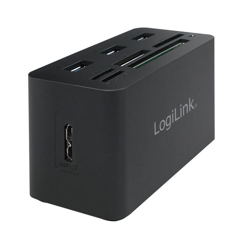 HUB extern LOGILINK, porturi USB: USB 3.0 x 3, conectare prin USB 3.0, alte porturi: SD, MicroSD, M2, MS Duo/Pro, CF, negru, 