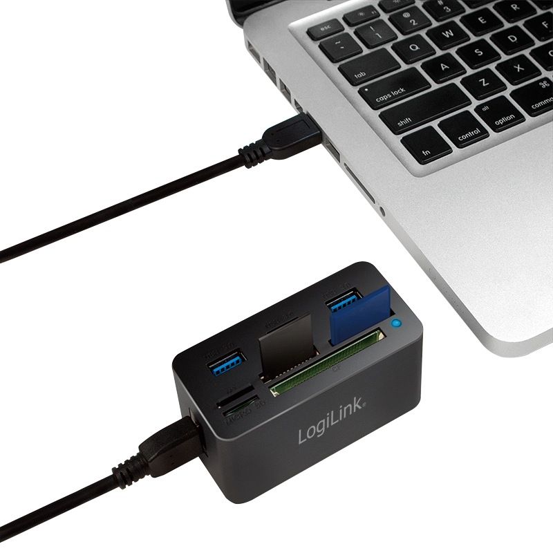 HUB extern LOGILINK, porturi USB: USB 3.0 x 3, conectare prin USB 3.0, alte porturi: SD, MicroSD, M2, MS Duo/Pro, CF, negru, 