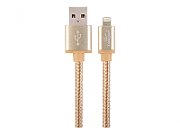 CABLU alimentare si date GEMBIRD, pt. smartphone, USB 2.0 (T) la Lightning (T), 1.8m, premium, conectori auriti, cablu cu impletire din bumbac, auriu, 