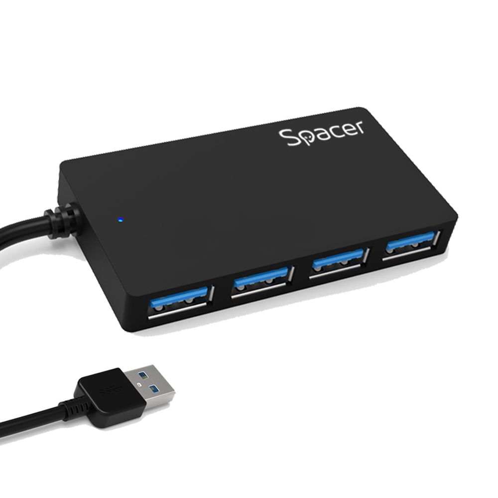 HUB extern SPACER, porturi USB: USB 3.0 x 4, conectare prin USB 3.0, negru, 