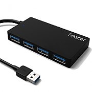 HUB extern SPACER, porturi USB: USB 3.0 x 4, conectare prin USB 3.0, negru, 