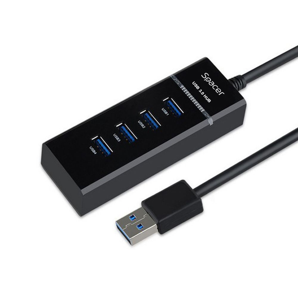 HUB extern SPACER, porturi USB: USB 3.0 x 4, conectare prin USB 3.0, negru, 