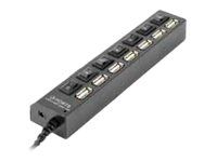 HUB extern GEMBIRD, porturi USB: USB 2.0 x 7, conectare prin USB 2.0, alimentare retea 220 V, cablu 0.5 m, negru, 