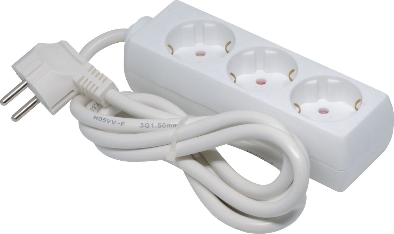 PRELUNGITOR SPACER, Schuko x 3, conectare prin Schuko (T), cablu 1.5 m, 16 A, protectie supratensiune, alb, 