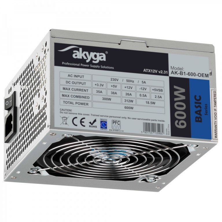 AKYGA AK-B1-600 Basic ATX Power Supply 600W AK-B1-600 Fan12cm P4 3xSATA PCI-E_1