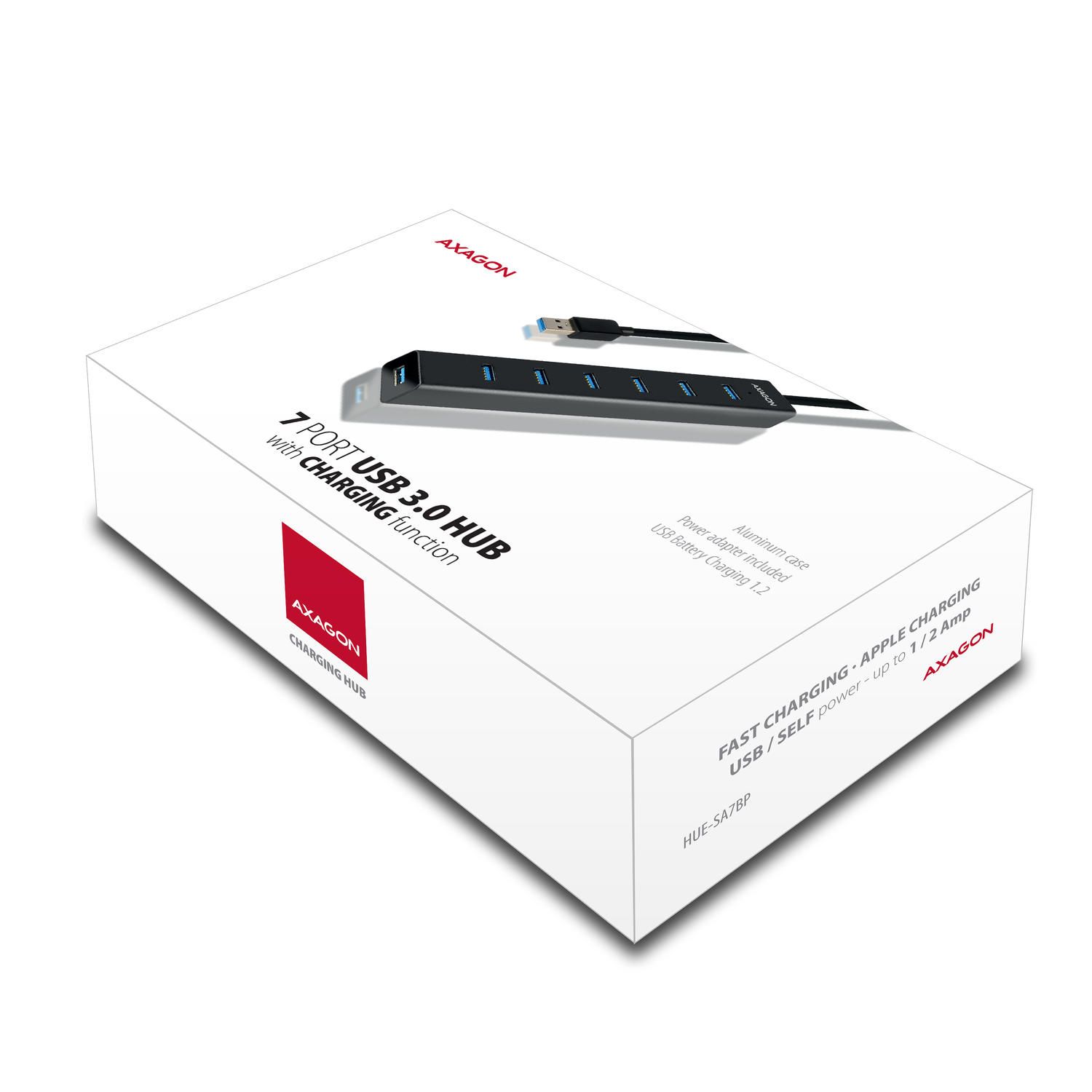 HUE-SA7BP, 7x USB3.0, Aluminiu, Charging Hub,  include adaptor alimentare, Negru_9