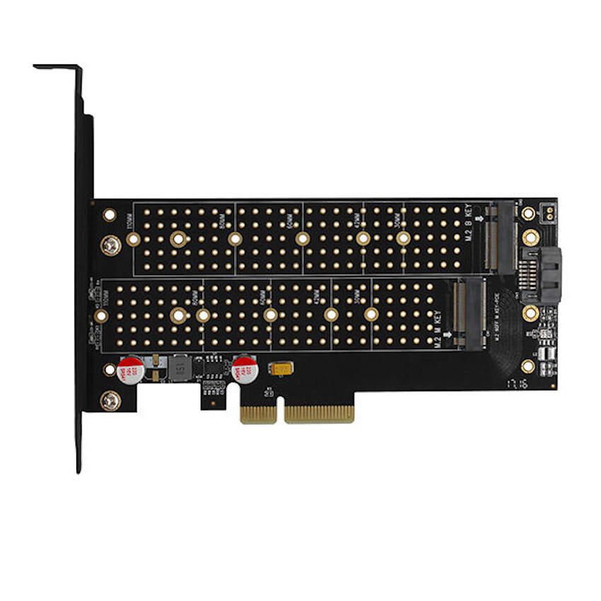 Adaptor Intern PCEM2-D, PCI-E 3.0 4x - DUAL M.2 SSD (NVMe + SATA), Voltaj Dual, SSD pana la 110 mm