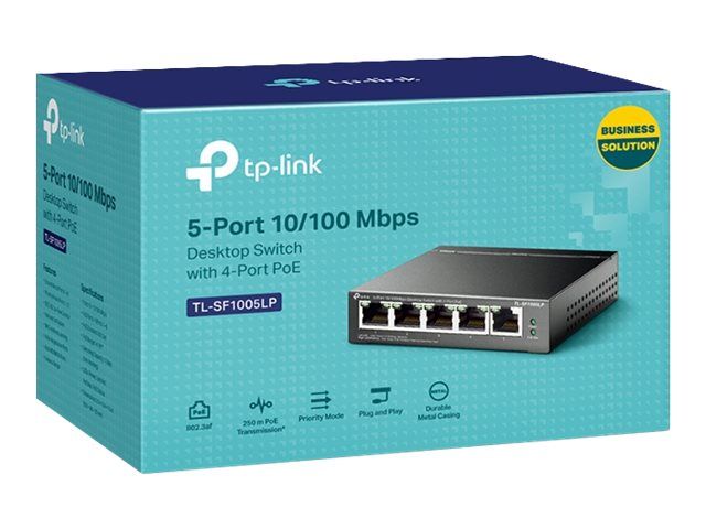 SWITCH PoE TP-LINK  5 porturi 10/100Mbps (4 PoE), IEEE 802.3af, carcasa metalica  TL-SF1005LP  (include timbru verde 1.5 lei)