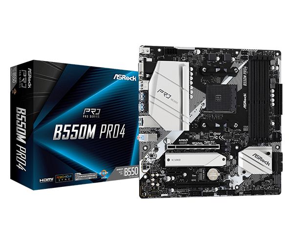 ASROCK B550M Pro4 AM4 Socket DDR4 4733+ 1 x3.0 x16 x4.0 PCIe HDMI D-Sub DisplayPort 7.1 CH HD 6 SATA3 2 USB 3.2 mATX MB_2