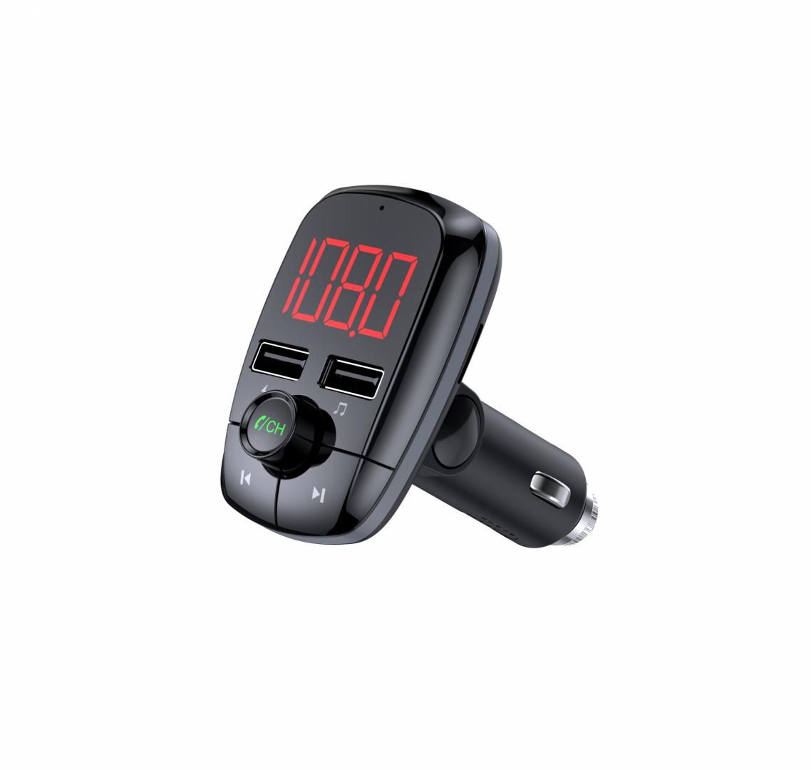 Modulator FM Serioux ABFM50, Bluetooth 5.0 , raza actiune de până la 5 m, voltaj intrare: 1x DC 12V/24V ,2 porturi USB: 1x USB DC5V 2.4A Max 1 x USB audio (pana la 32 GB), slot MicroSD (pana la 32 GB), format muzica: MP3/WMA/WAV, frecvența FM: 87.5MHz - 108.0MHZ, microfon incorporat , functii_1