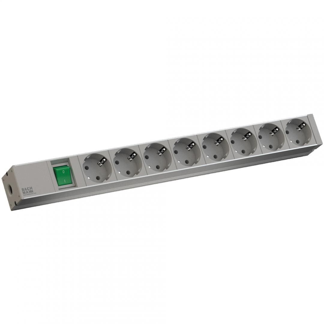 Bachmann IT  PDU 8 x prize Schuko, 1x Switch ,in Schuko, 1U, impamantare, intrerupator, lungime cablu 2 metri, RAL 7035, aluminiu, alb_1