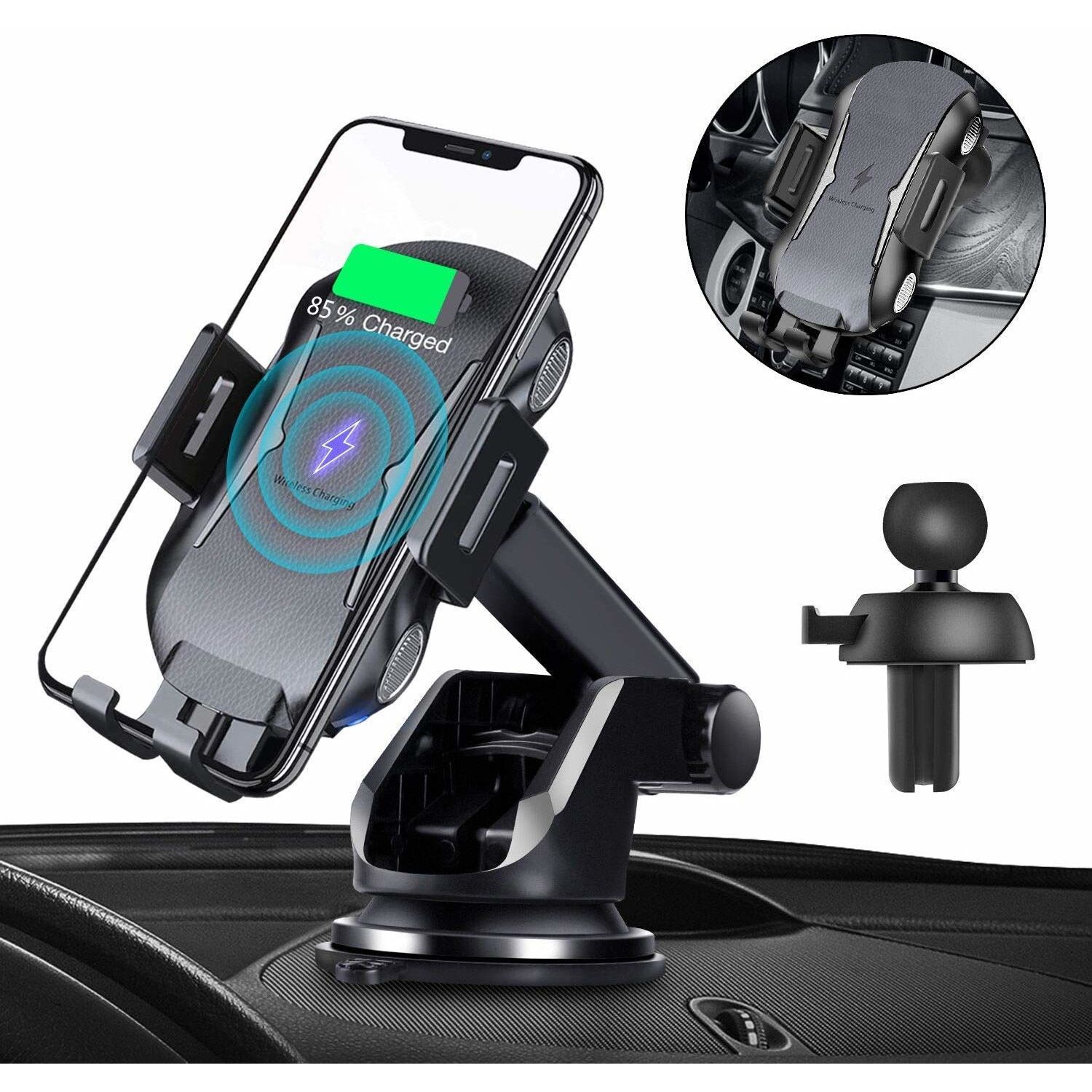 SUPORT auto si incarcator wireless SPACER pt. SmartPhone  2 in 1, fixare in grilaj, incarcare wireless Qi 10W 