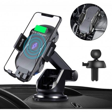 SUPORT auto si incarcator wireless SPACER pt. SmartPhone  2 in 1, fixare in grilaj, incarcare wireless Qi 10W 