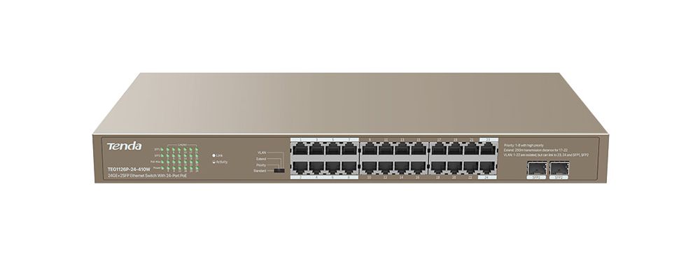Tenda  | TEG1126P-24-410W|  Switch | POE | Rackmount | Porturi 24 Gigabit PoE , 2 Gigabit SFP|370 W | CCTV | Acoperire pana la 250m | Protectie fulger_3