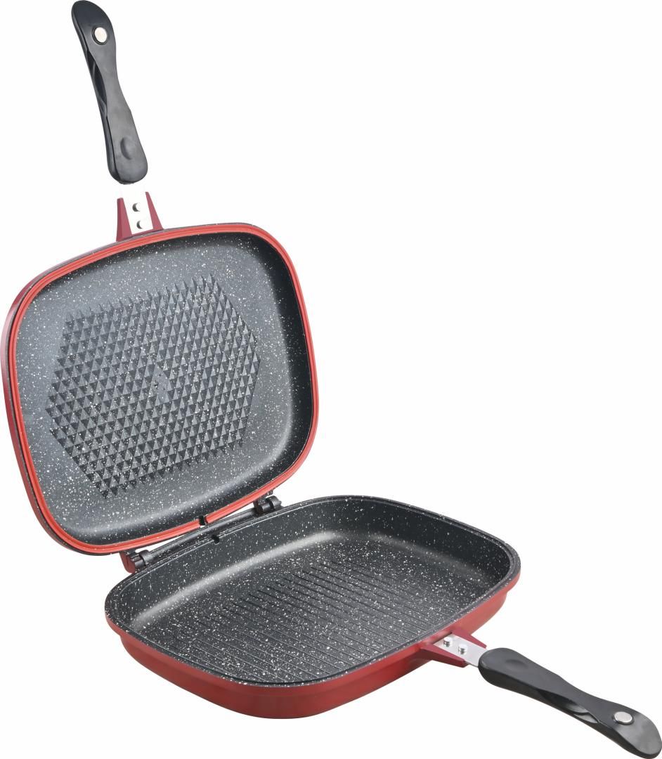TIGAIE DUBLA DREPTUNGHIULARA TIP GRILL, ALUMINIU, 32x24x7.5 CM, EASY COOK RED, COOKING BY HEINNER_1