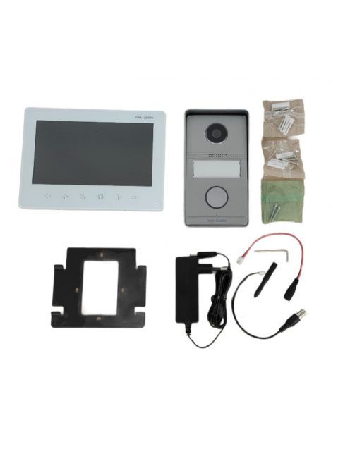 Kit videointerfon analog Hikvision DS-KIS101-P/Surface, conectare usoara pe 2 fire, plug & play. Kitul este format din: post exterior -1 buc ( 1 buton de apelare, camera color 2MP HD, rezolutie: 1024x600, audio: microfon si difuzor incorporat, IP65, IK7,iesire de releu x 2, montaj aplicat), post_6