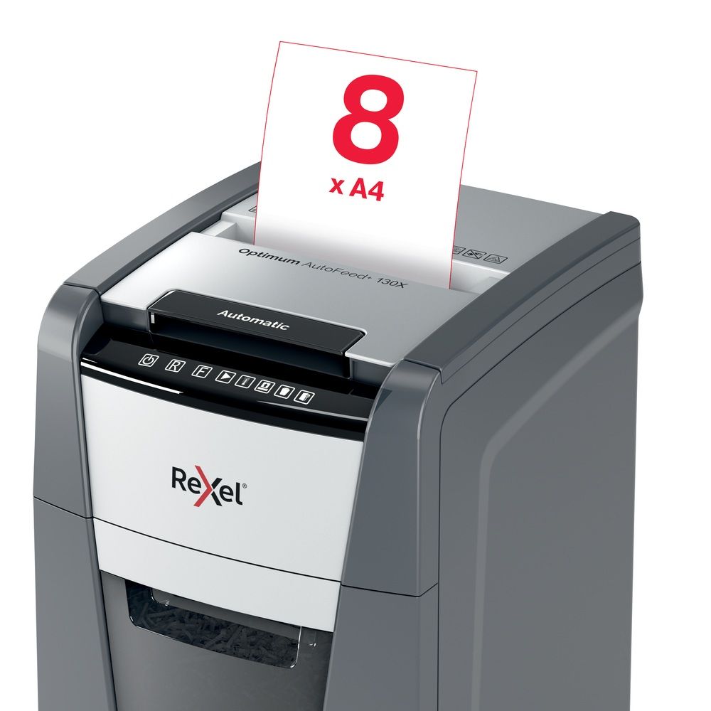 Rexel AutoFeed+ 130X automatic shredder, P-4, cuts confetti cut (4x28mm), 130 sheets, 44 litre bin_13