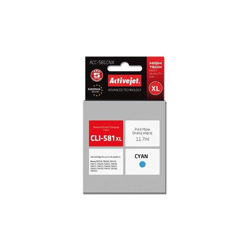 Activejet ACC-581CNX ink for Canon printer; Canon CLI-581C XL replacement; Supreme; 11.70 ml; cyan_1