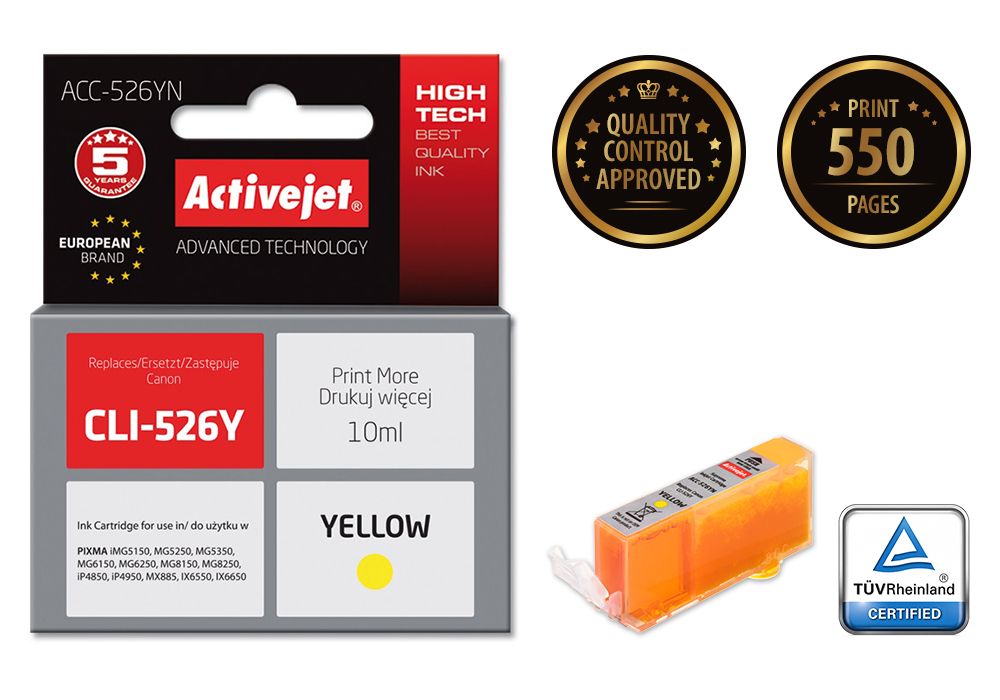 Activejet ACC_526YN ink for Canon printer; Canon CLI-526Y replacement; Supreme; 10 ml; yellow_2
