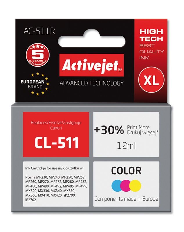 Activejet AC-511R ink for Canon printer; Canon CL-511 replacement; Premium; 12 ml; color_1
