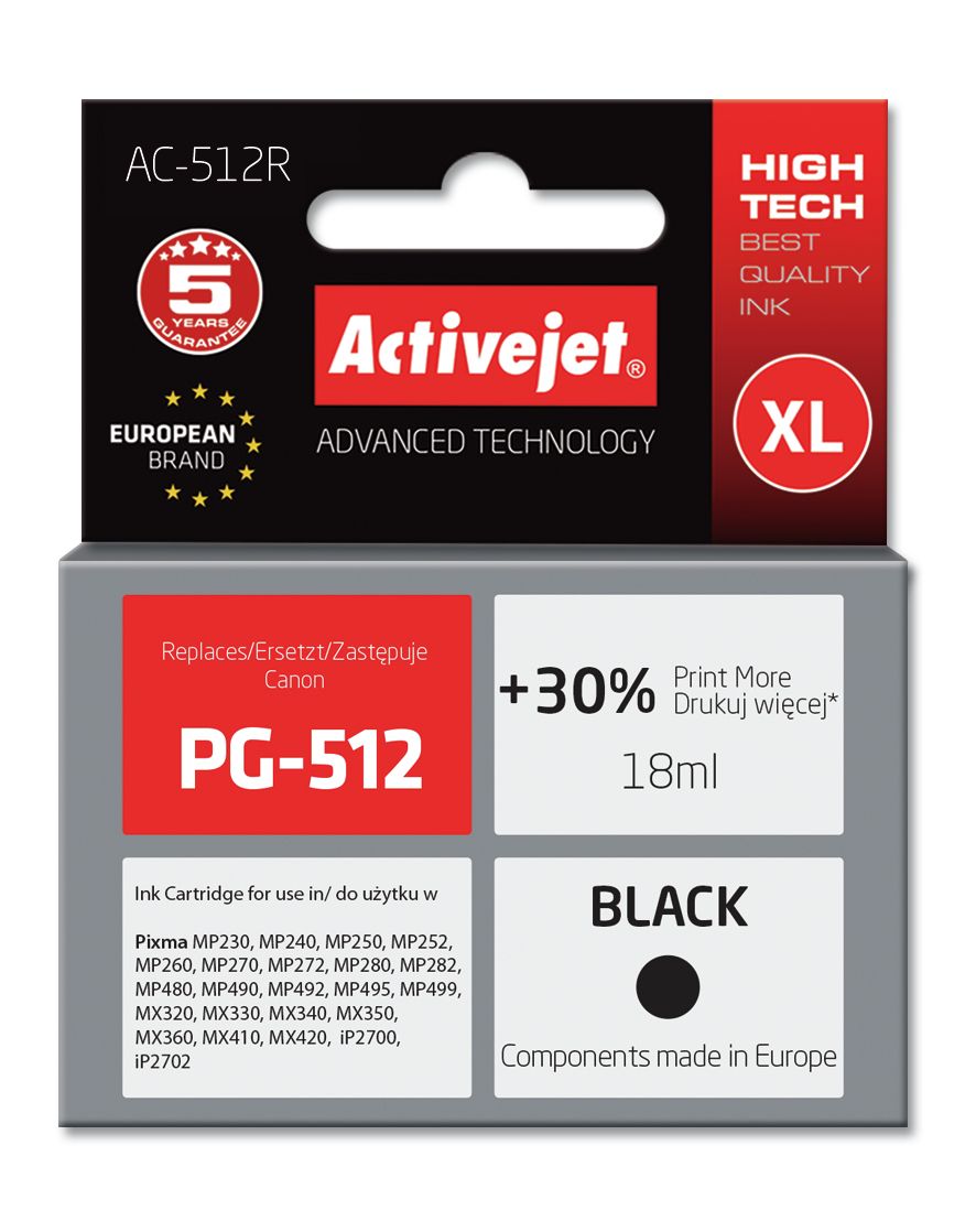Activejet AC-512R ink for Canon printer; Canon PG-512 replacement; Premium; 18 ml; black_1