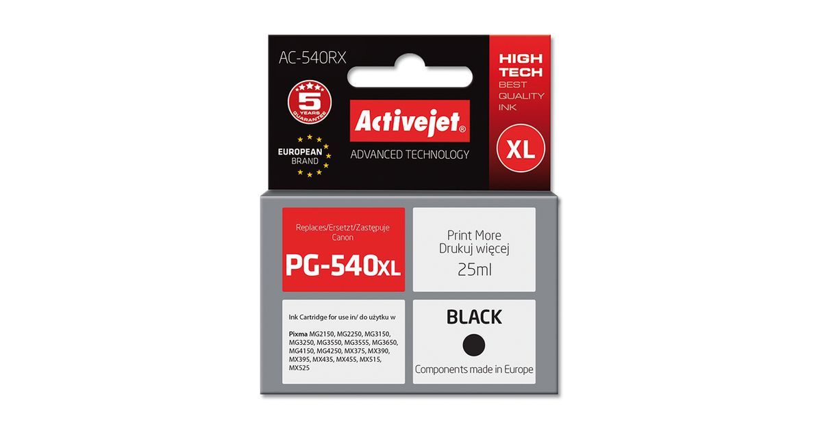 Activejet AC-540RX ink for Canon printer; Canon PG-540 XL replacement; Premium; 15 ml; black_1