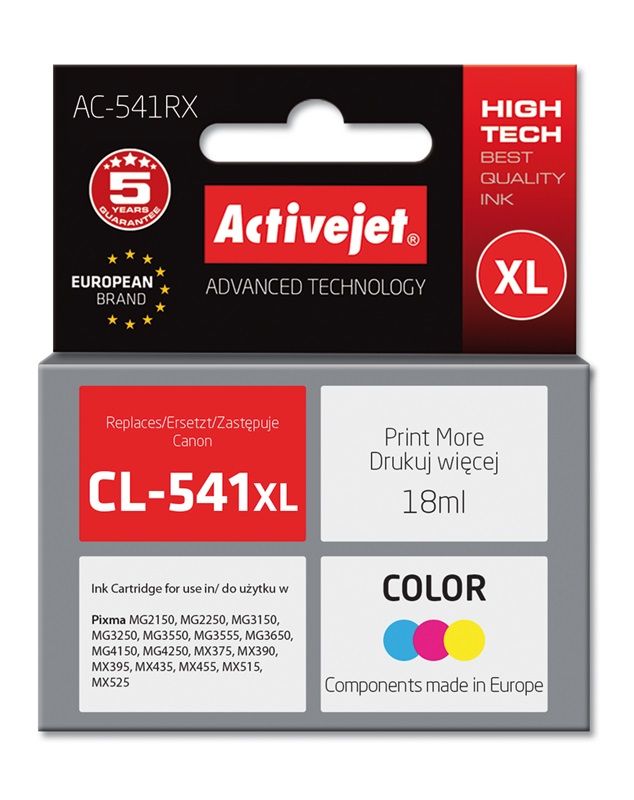 Activejet AC-541RX ink for Canon printer; Canon CL-541 XL replacement; Premium; 18 ml; color_1