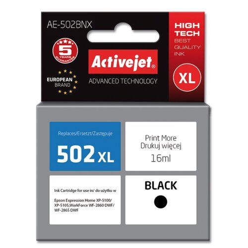 Activejet AE-502BNX ink for Epson printer, Epson 502XL W14010 replacement; Supreme; 16 ml; black_1