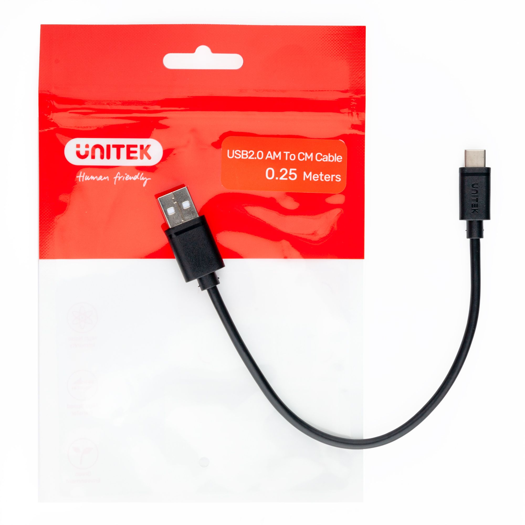 UNITEK USB CABLE USB-A — USB-C 25CM, Y-C480BK_3
