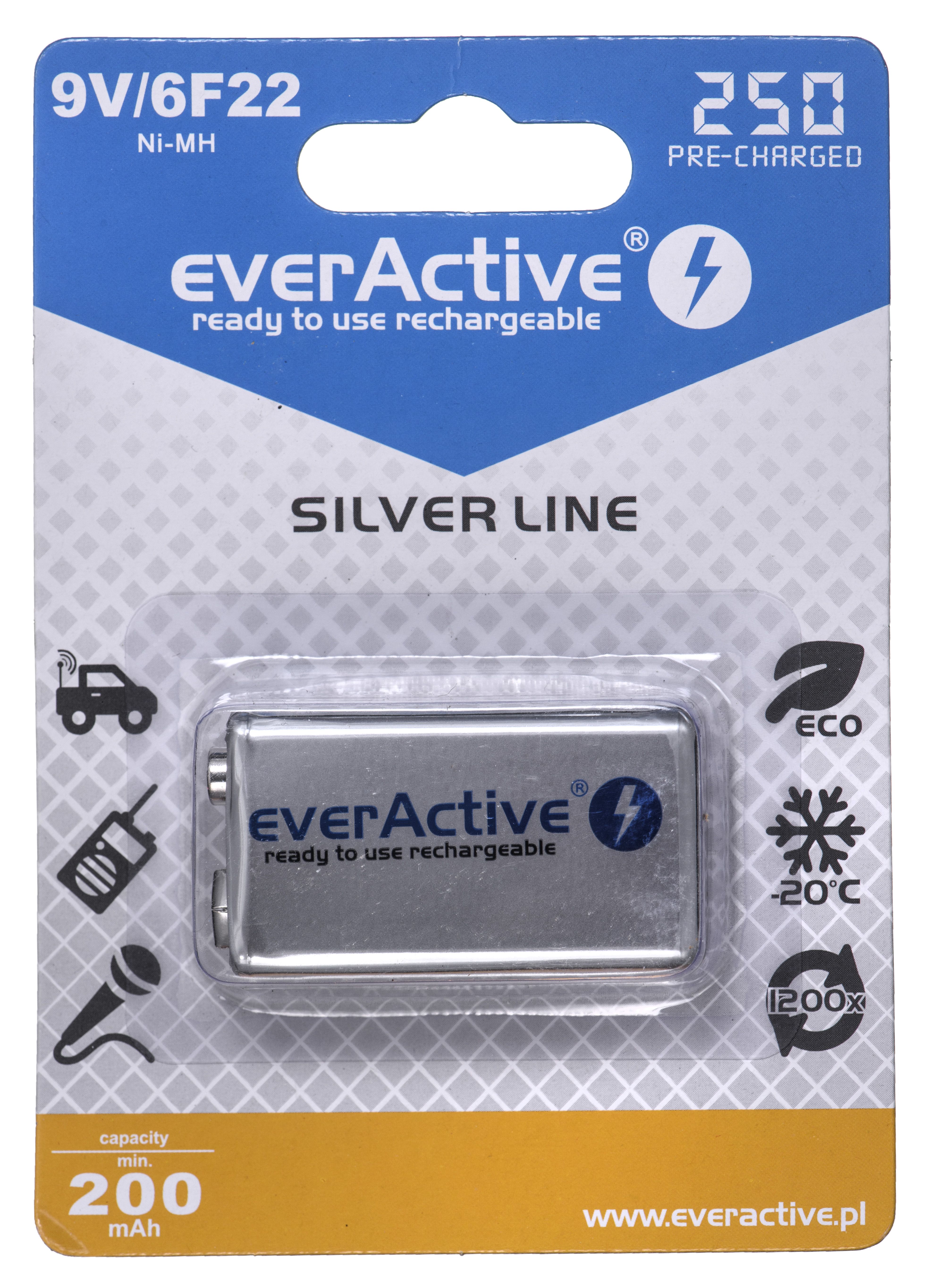 Rechargeable batteries everActive Ni-MH 6F22 9V 250 mAh Silver Line_1