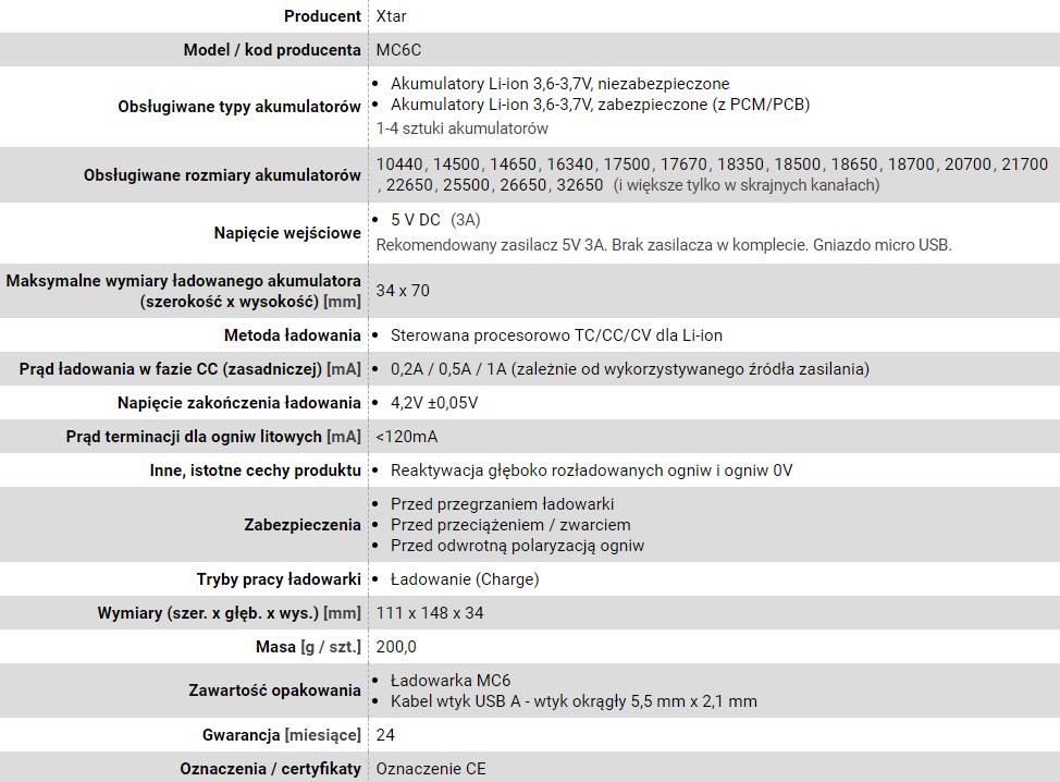 Battery charger for cylindrical Li-ion batteries 18650 Xtar MC6C_10