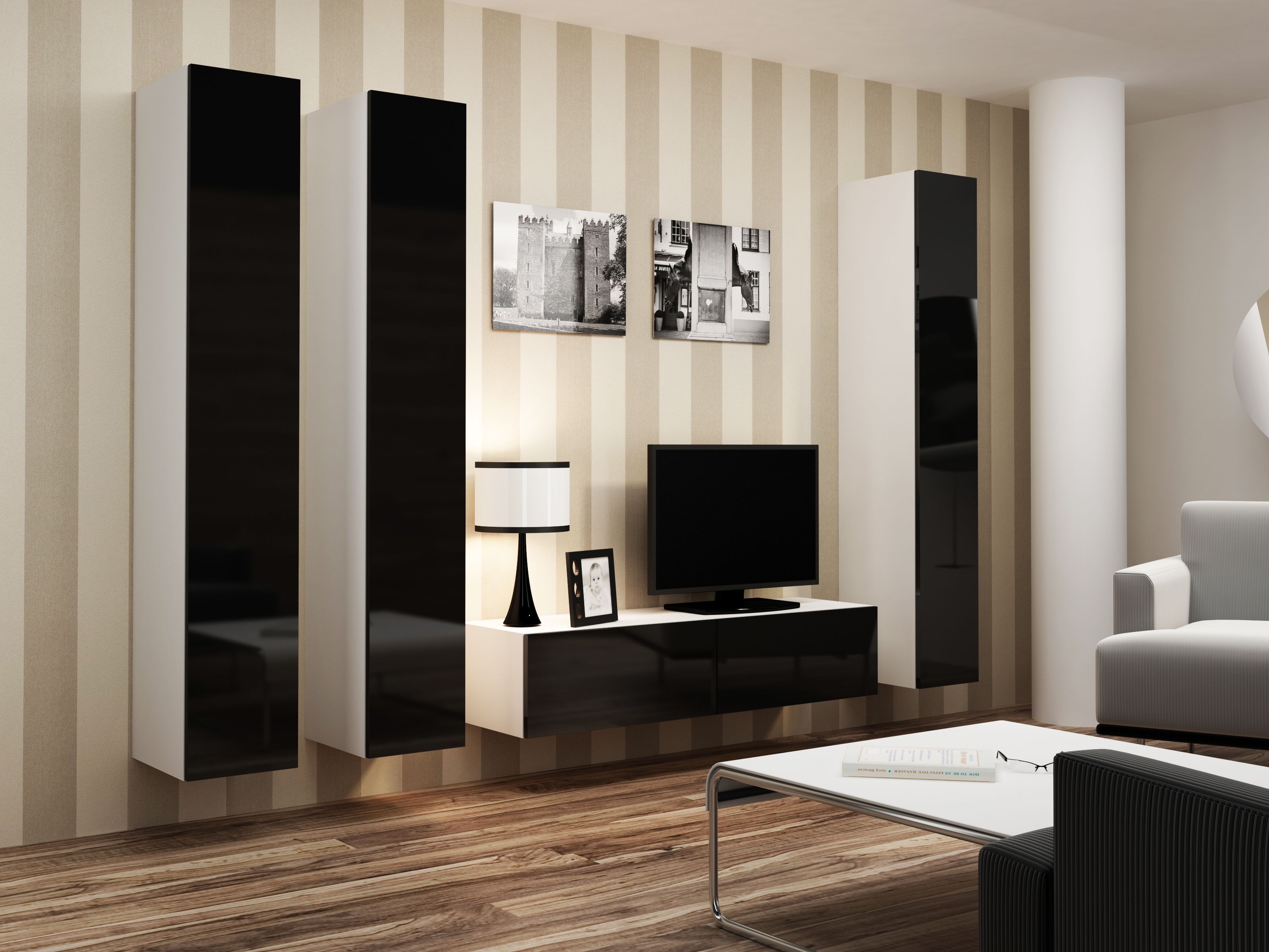Cama Full cabinet VIGO '180' 180/40/30 white/black gloss_19