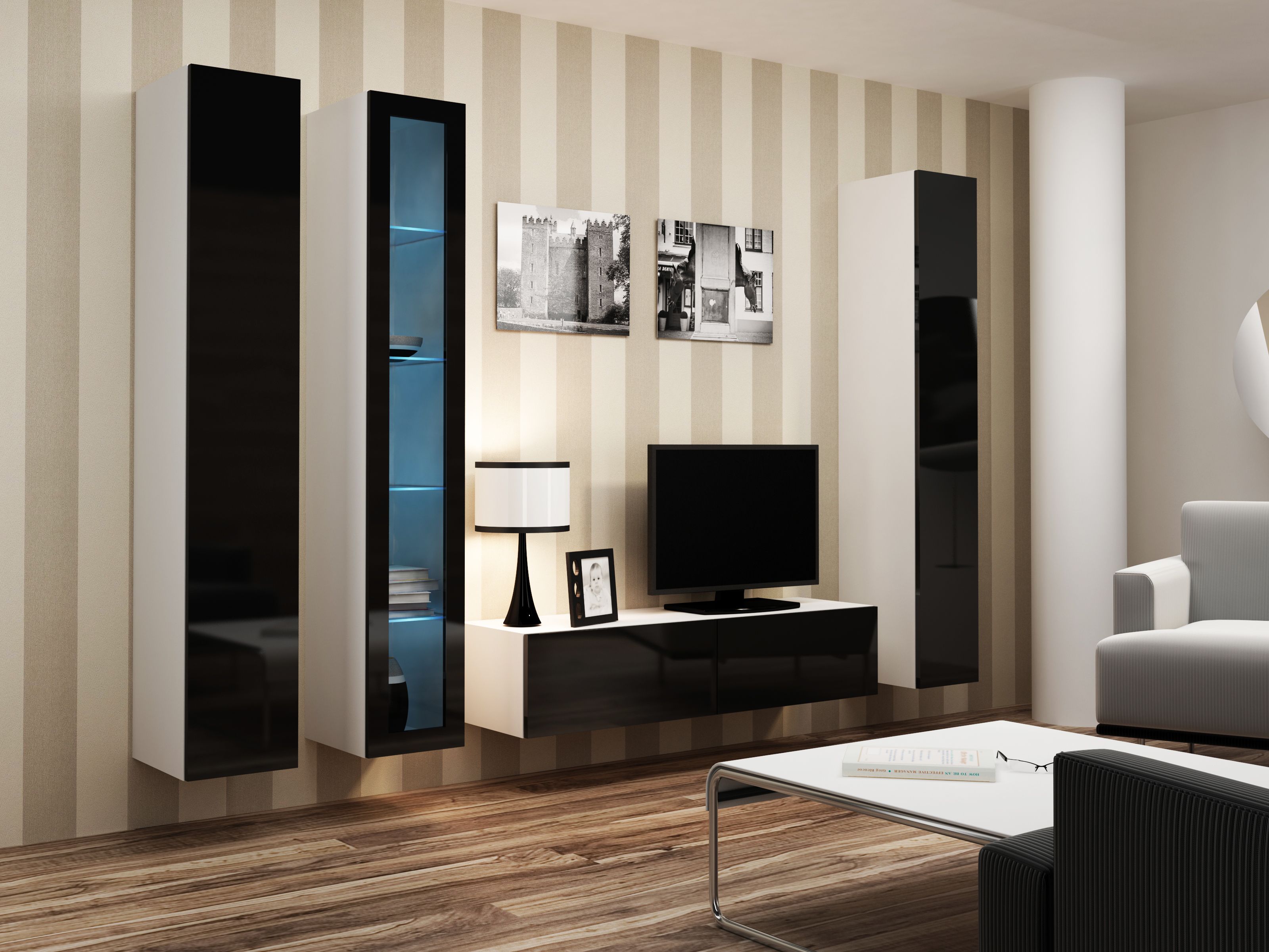 Cama Full cabinet VIGO '180' 180/40/30 white/black gloss_4