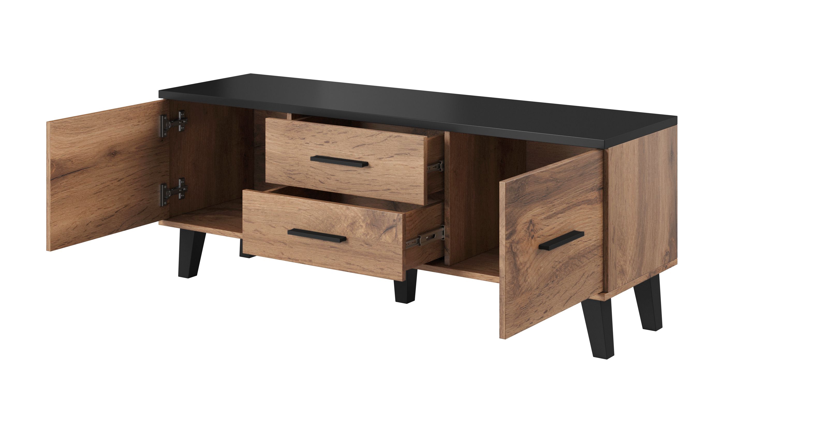 Cama RTV stand LOTTA 140cm wotan oak + matt black_2