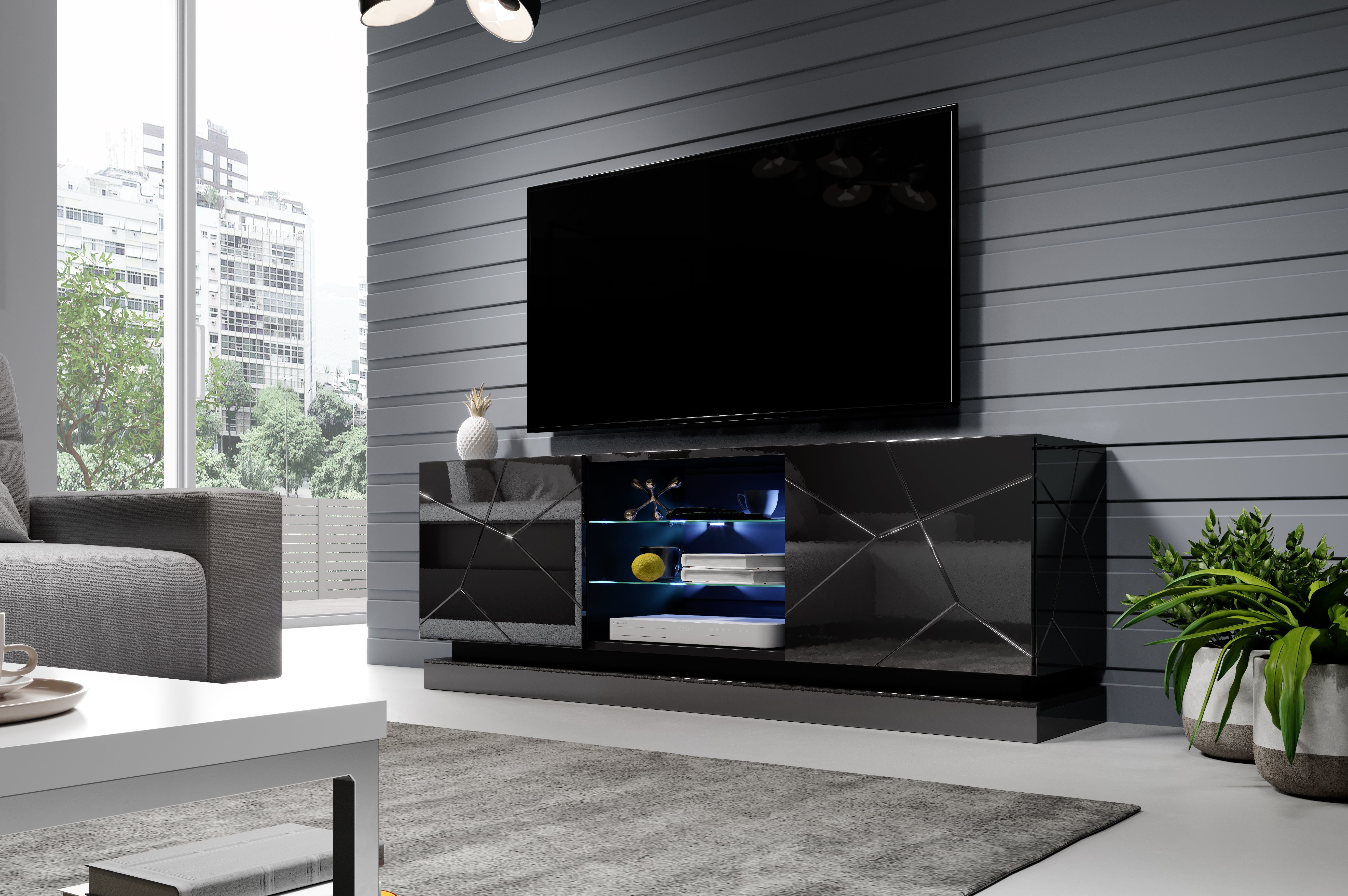 Cama TV cabinet QIU 160 MDF black gloss/black gloss_5