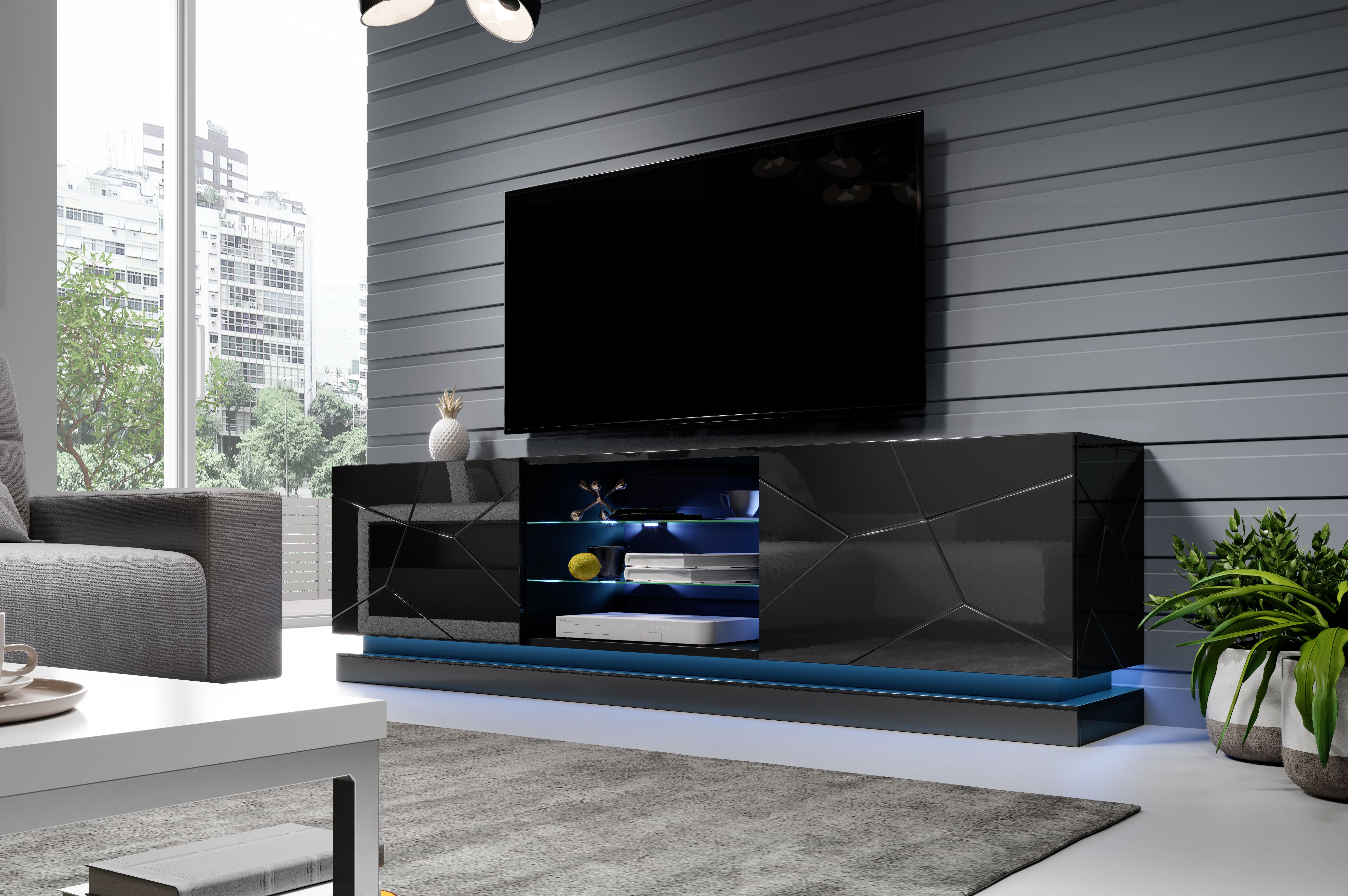 Cama TV cabinet QIU 200 MDF black gloss/black gloss_5