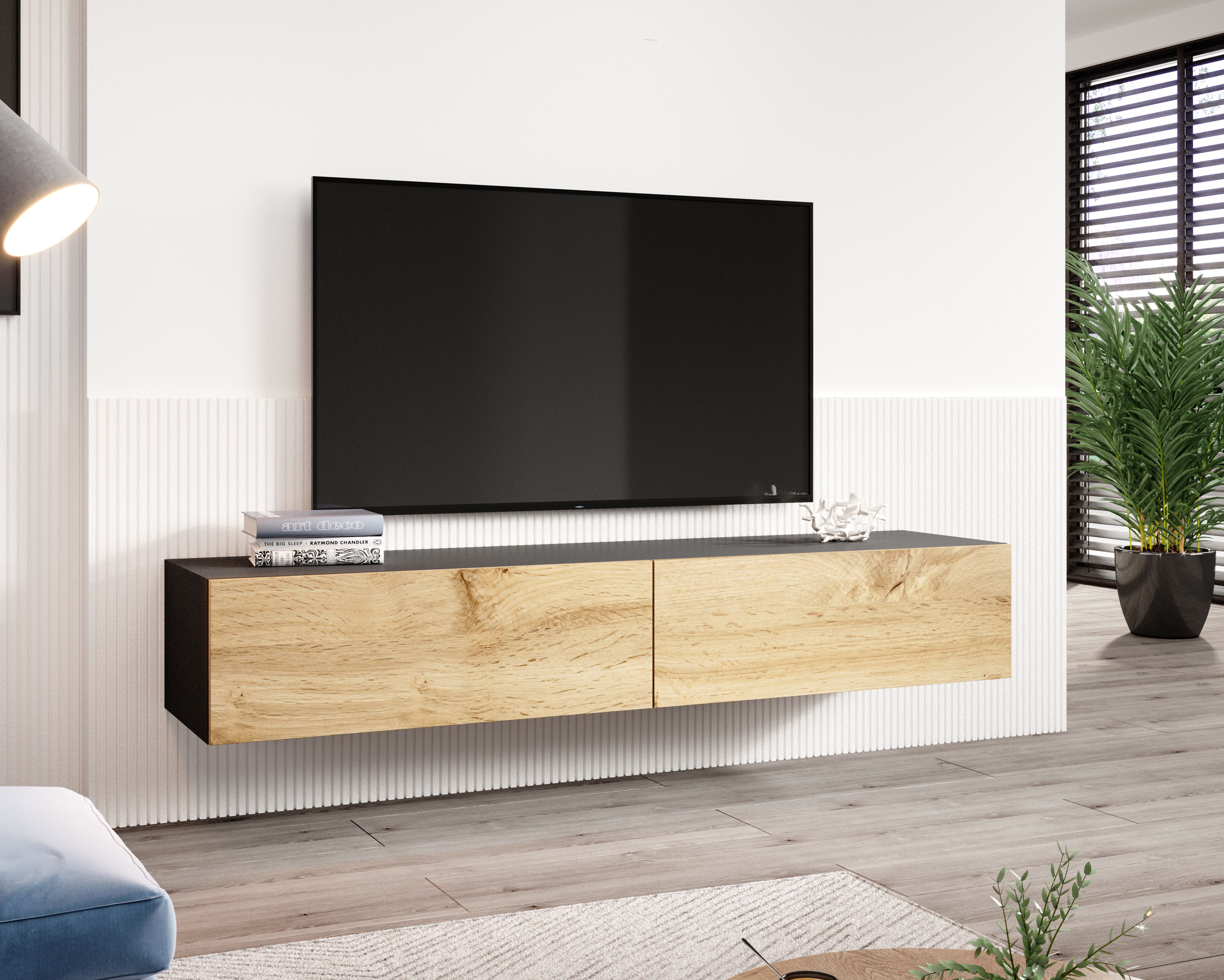 Cama TV Stand VIGO '180' 30/180/40 black/wotan oak_3