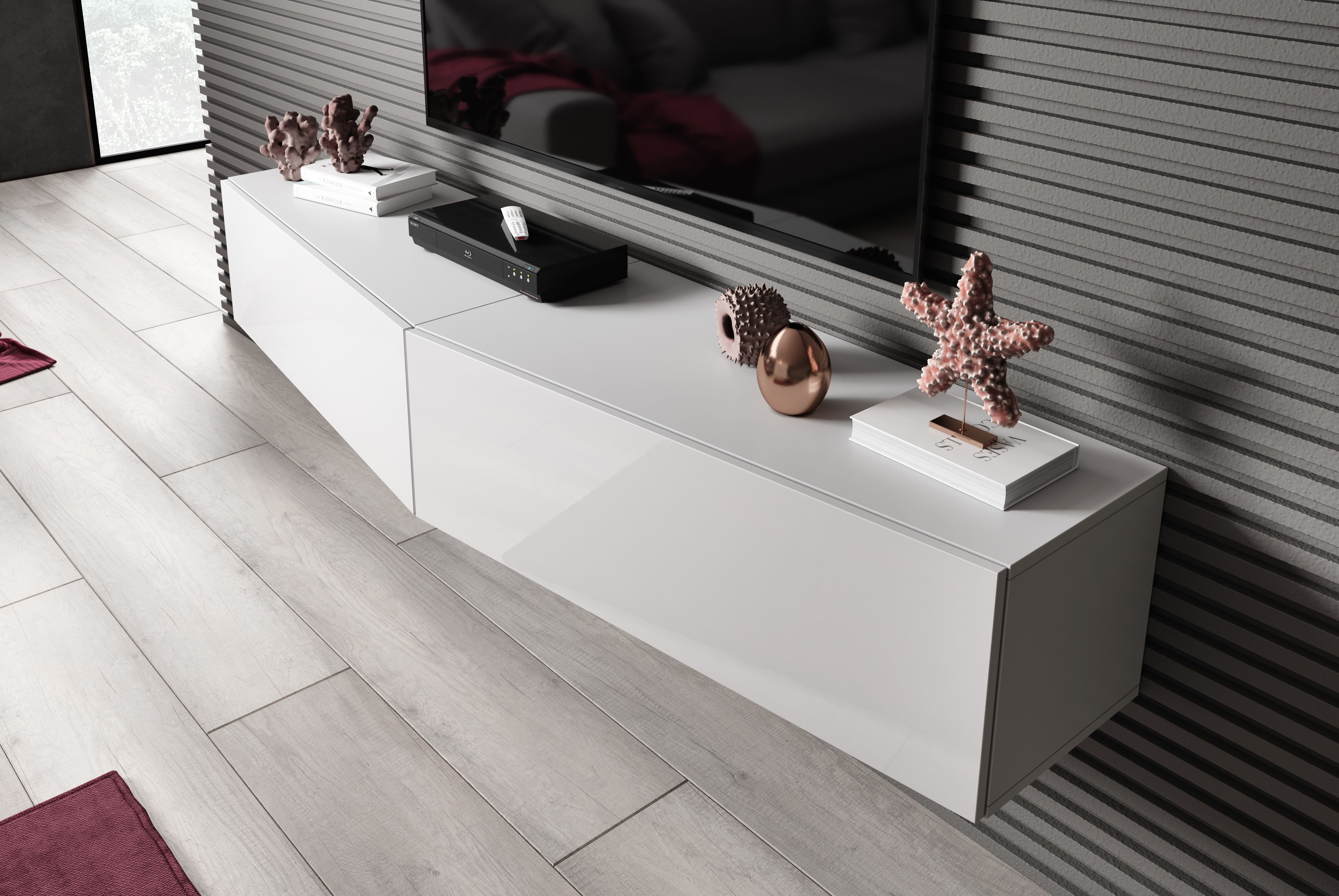 Cama TV stand VIGO SLANT 180cm (2x90) white/white gloss_3