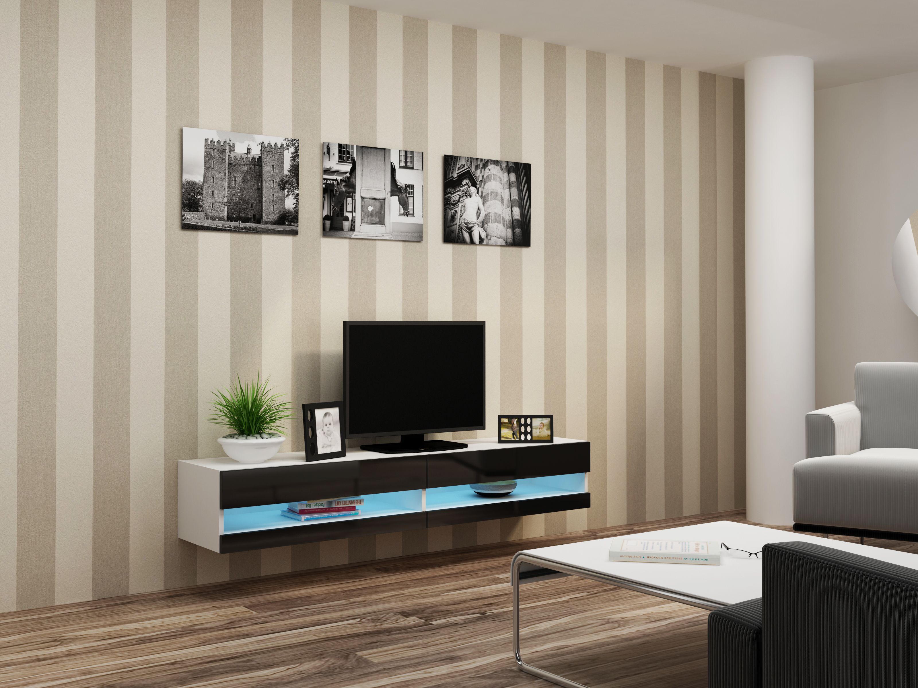 Cama TV stand VIGO NEW 30/180/40 white/black gloss_1