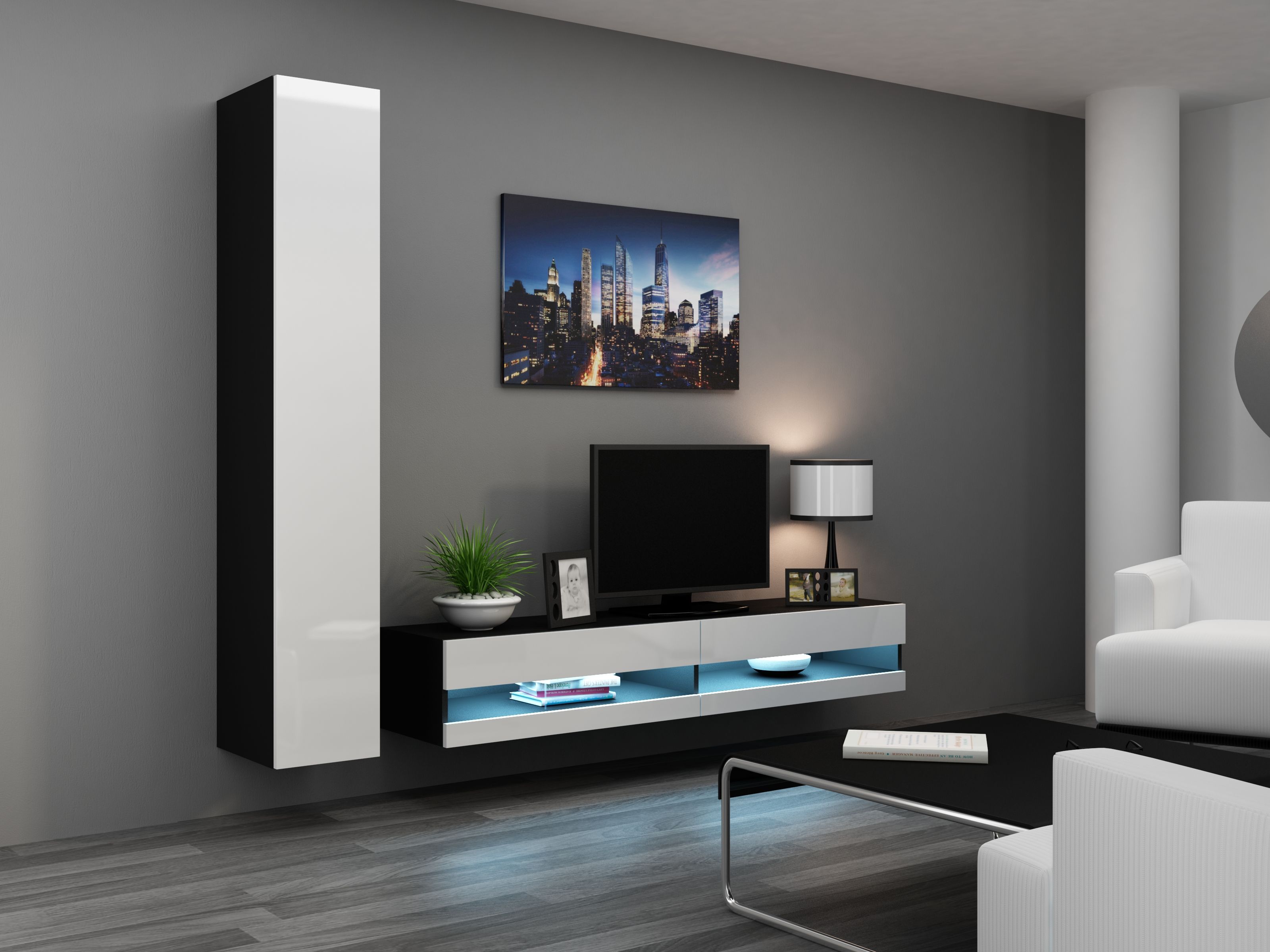 Cama TV stand VIGO NEW 30/180/40 black/white gloss_2